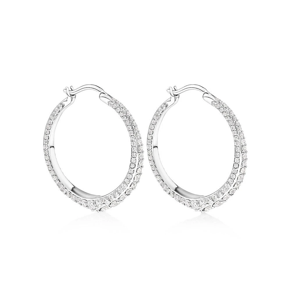 Deco Hoop Earrings with 2.50 Carat TW of Diamonds in 10kt White Gold