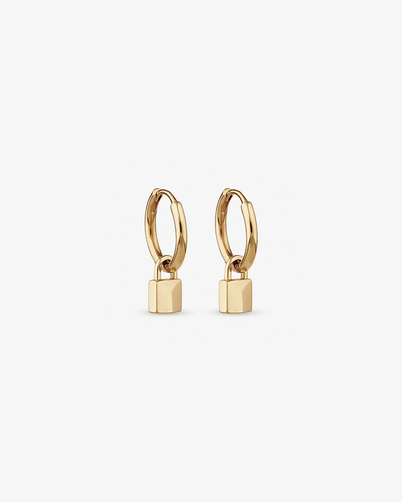 Signature Lock Hoop Huggie Earrings in 10kt Yellow Gold