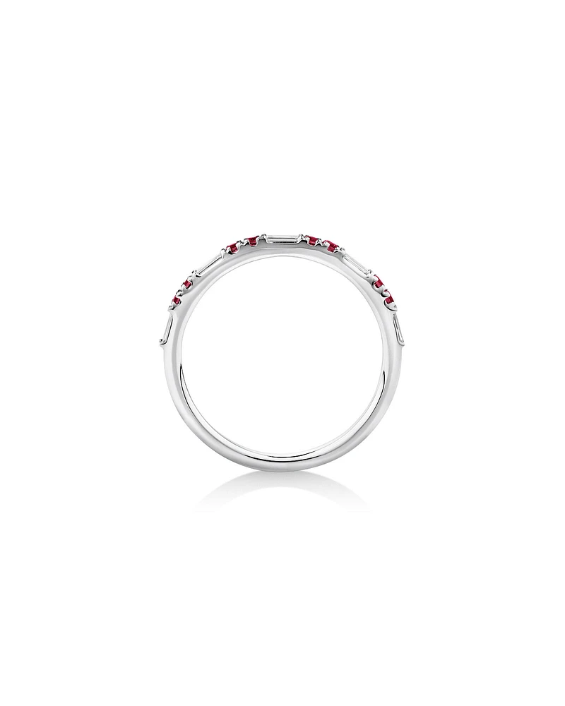 Ruby & Diamond Dot Dash Ring with 0.16 Carat TW in 10kt White Gold