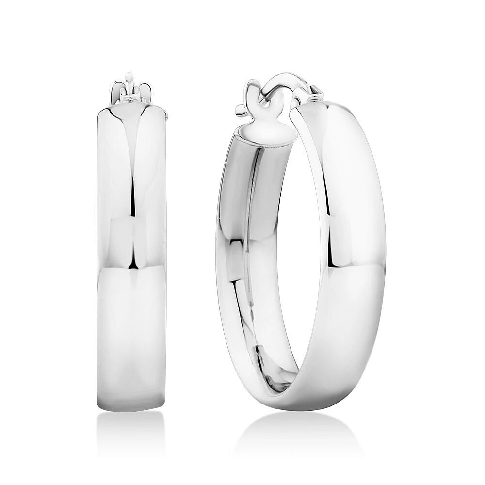 15mm Flat Round Hoop Earrings in 10kt White Gold