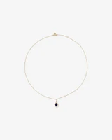 Pear Cut Created Sapphire and Diamond Halo Pendant Necklace in 10kt Yellow Gold