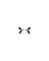 Round Diamond and Marquise Blue Sapphire Gemstone Stud Earrings in 10kt Yellow Gold