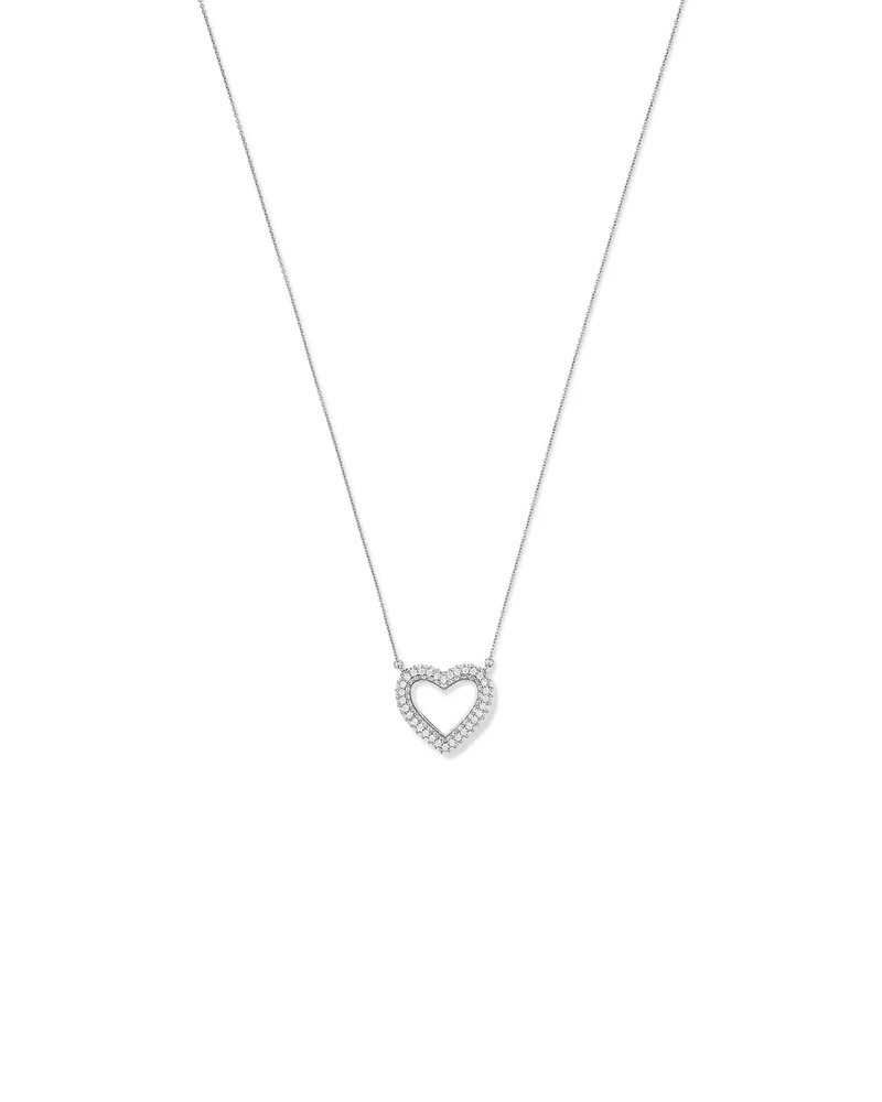 Cubic Zirconia Puff Love Heart Pendant Necklace in Sterling Silver