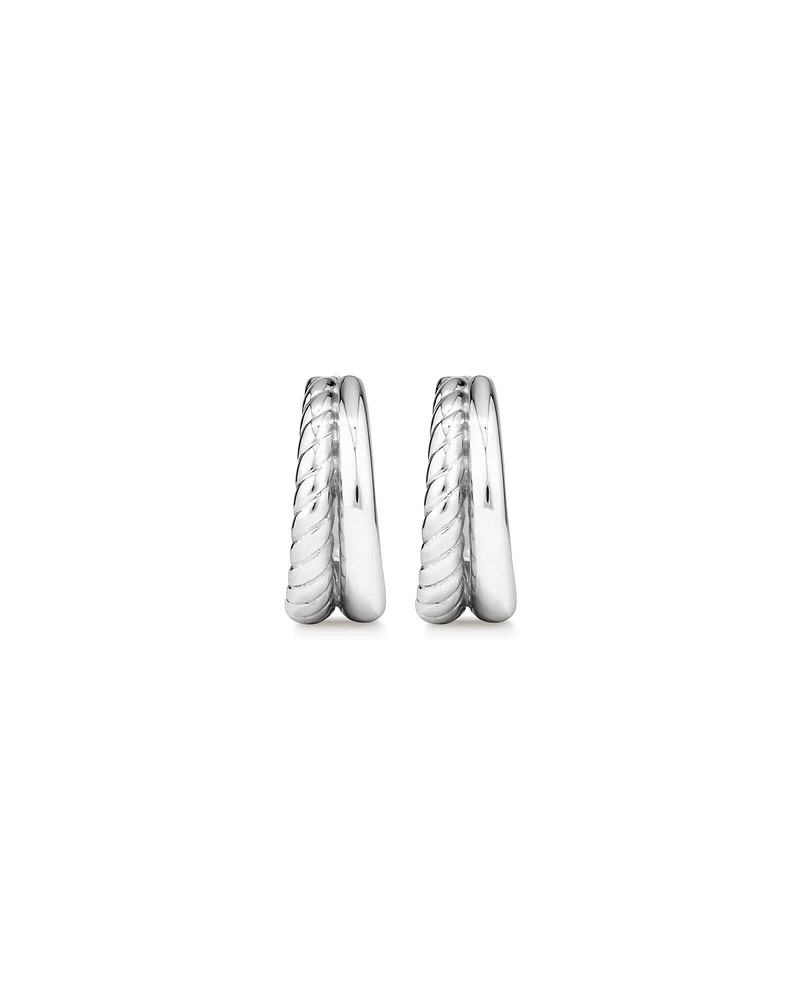 Textured Double Huggie Earrings in Sterling Silver