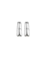 Textured Double Huggie Earrings in Sterling Silver