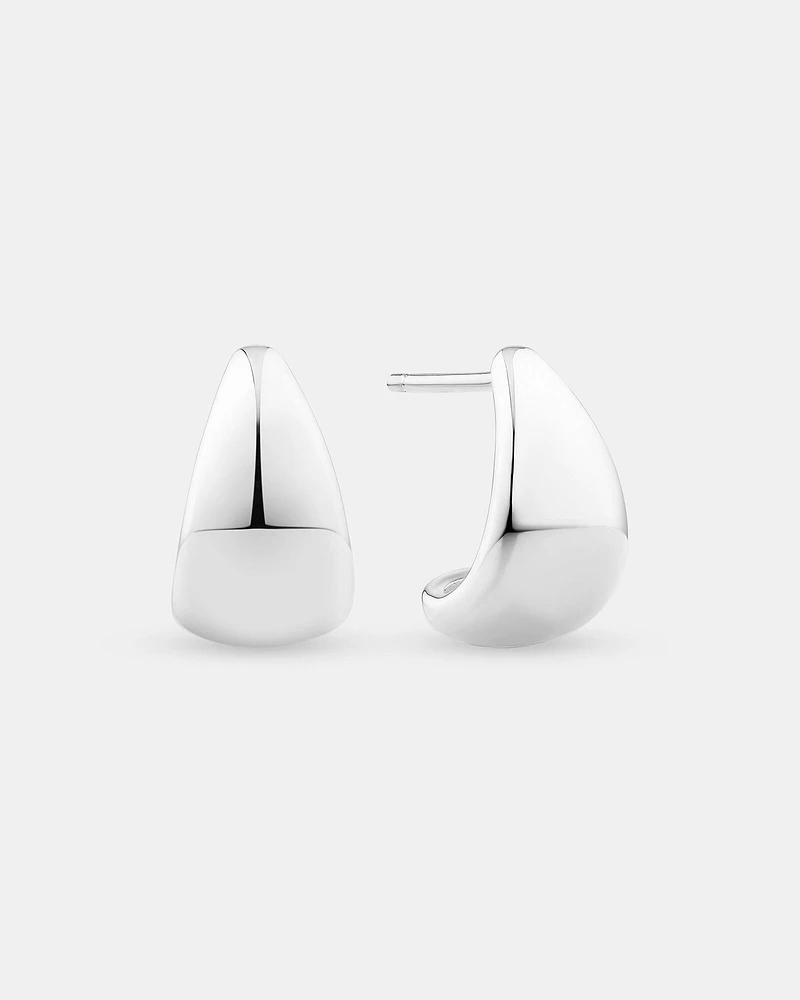 Polished Half Hoop Stud Earrings in Sterling Silver