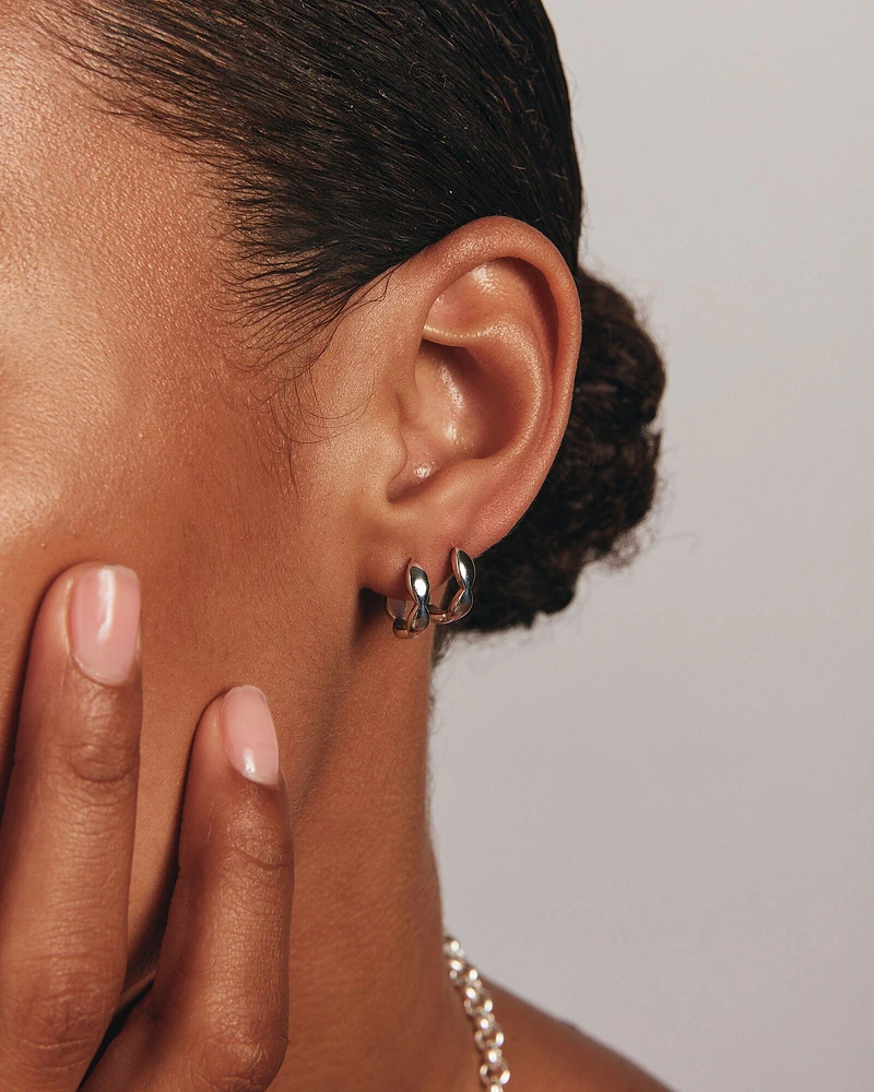 Marquise Shape Huggie Hoop Earrings in Sterling Silver