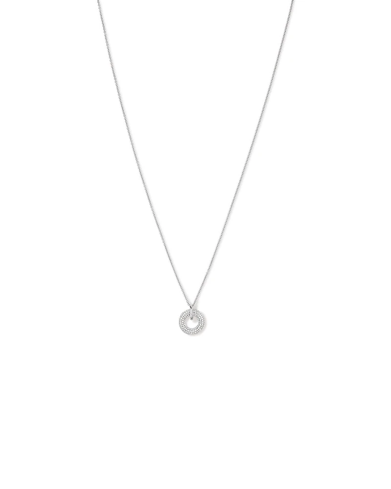 Pavé Set Cubic Zirconia Puff Open Circle Pendant Necklace in Sterling Silver