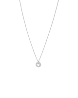 Pavé Set Cubic Zirconia Puff Open Circle Pendant Necklace in Sterling Silver