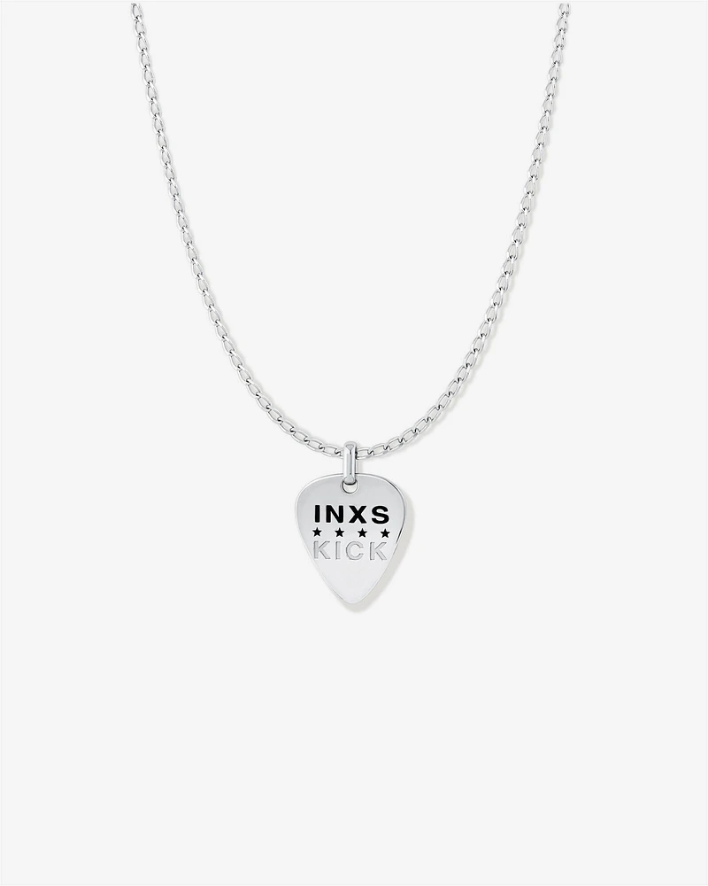 INXS Andrew Farriss Engraved Guitar Pick Pendant with Chain in Recycled Sterling Silver