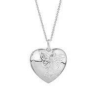 Engraved Heart Butterfly Locket With Chain in Sterling Silver