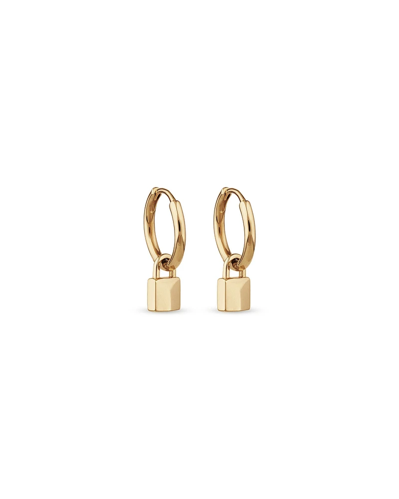 Signature Lock Hoop Huggie Earrings in 10kt Yellow Gold