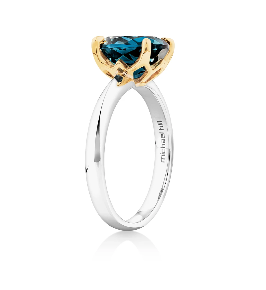 Ring with London Blue Topaz in Sterling Silver and 10kt Yellow Gold