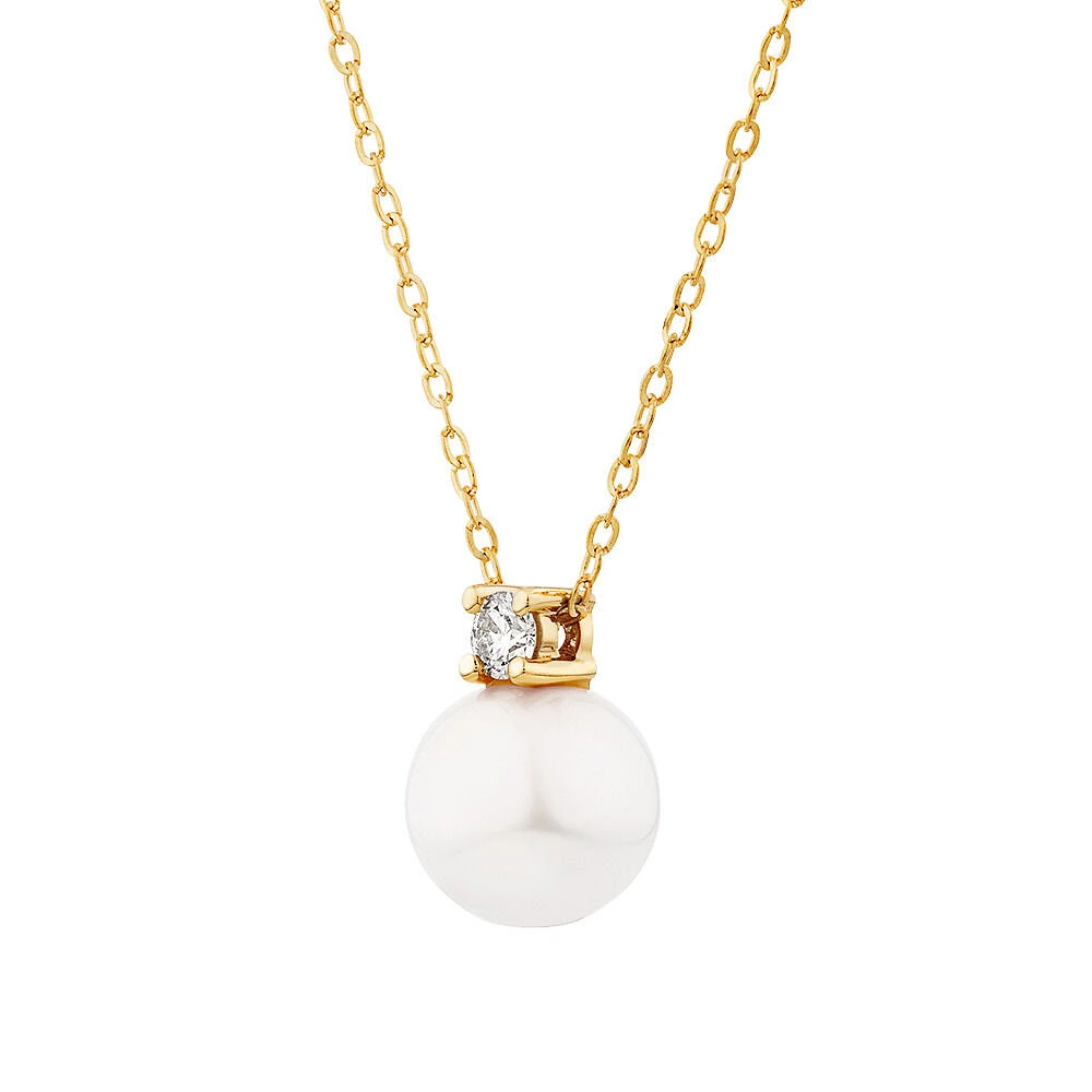 Cultured Freshwater Pearl and Diamond Pendant in 10kt Yellow Gold