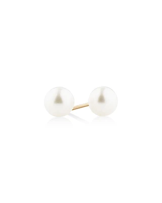 Stud Earrings with 6mm Round Cultured Freshwater Pearl in 10kt Yellow Gold