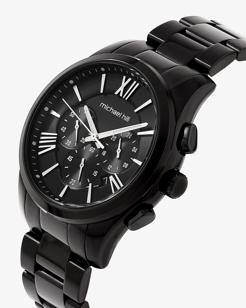 Montre chronographe en acier inoxydable noir pour homme