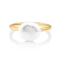 Ring with 9-10mm Cultured Freshwater Baroque Pearls 10kt Yellow Gold