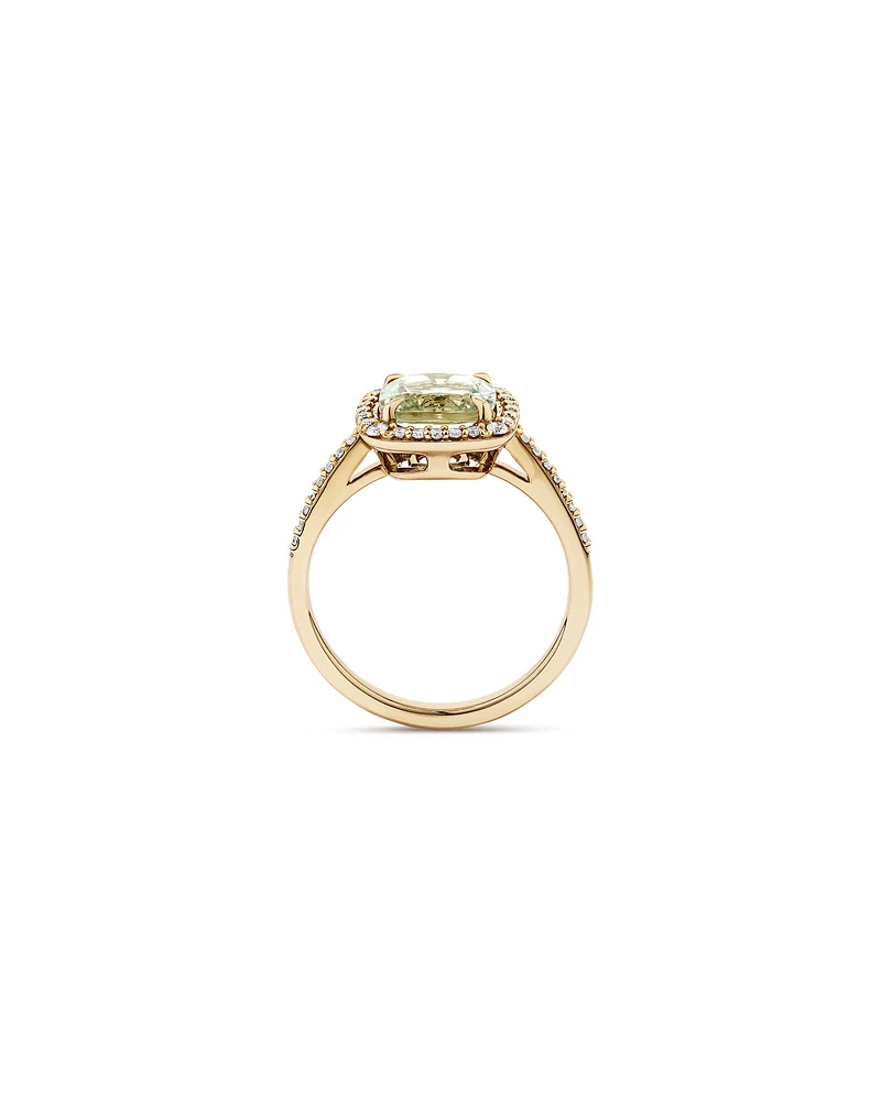 Halo Ring with Green Amethyst & 0.25 Carat TW of Diamonds in 10kt Yellow Gold