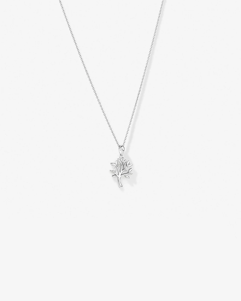 Tree of Life Pendant and Chain with Cubic Zirconia in Sterling Silver