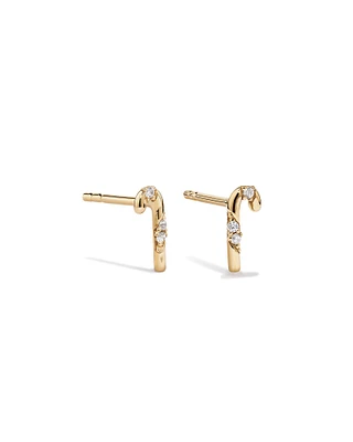 Cubic Zirconia Candy Cane Stud Earrings in 10kt Yellow Gold