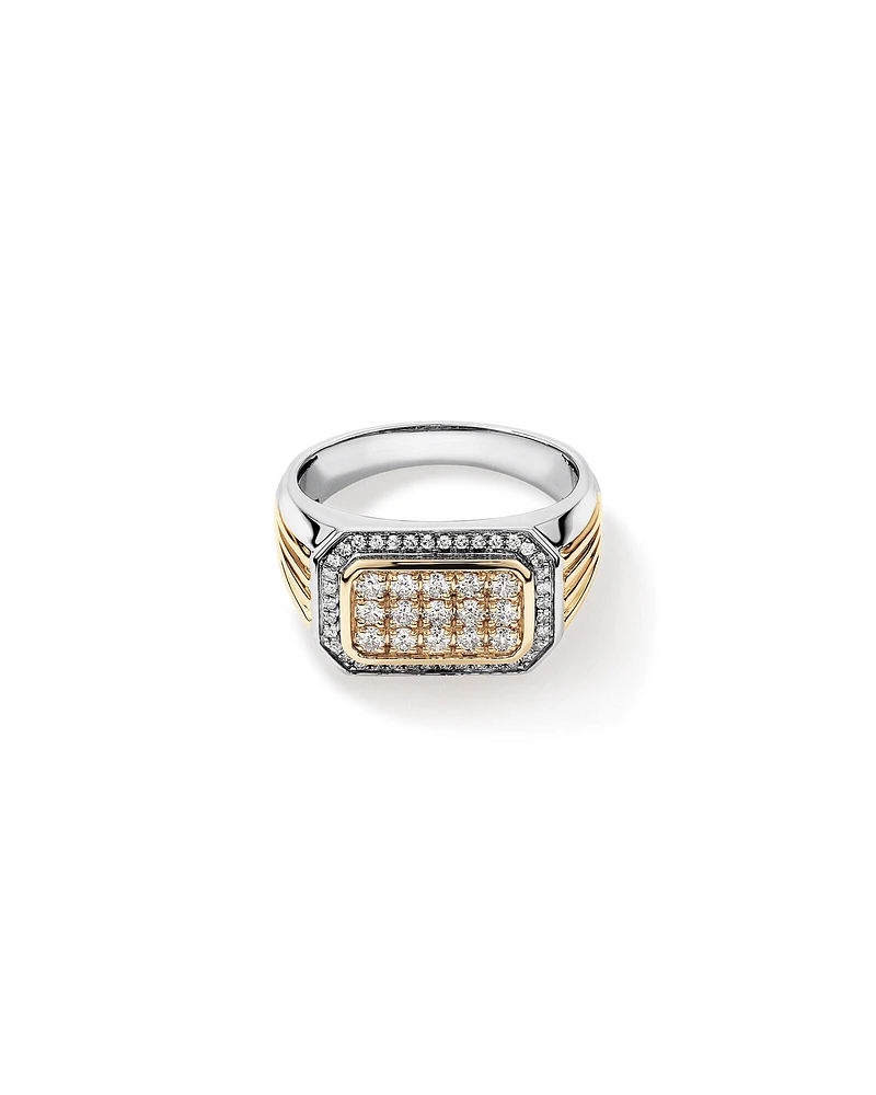 0.70 Carat TW Diamond Pave Two-Tone Men's Signet Ring in 10kt Yellow and White Gold