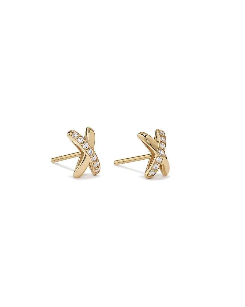 Boucles d'Oreilles Clous Crossover en Zircon Cubique en Or Jaune 10 kt