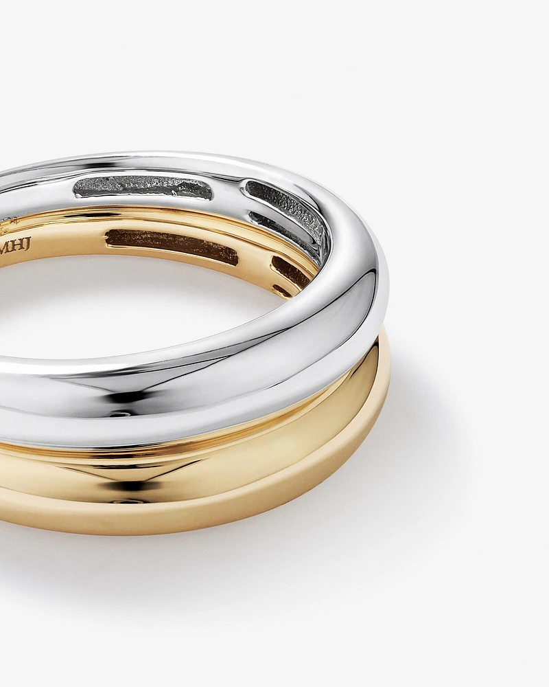 Two-Tone Double Dome Ring in Sterling Silver & 10kt Yellow Gold