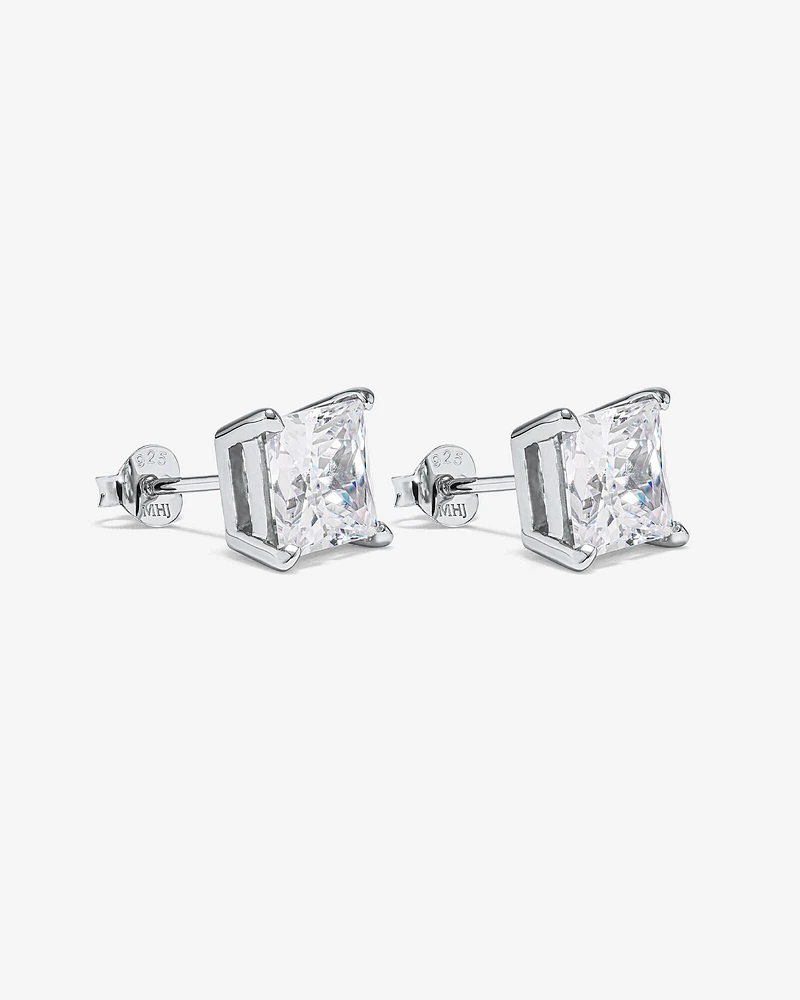 7.5mm Princess Cubic Zirconia Stud Earrings in Sterling Silver