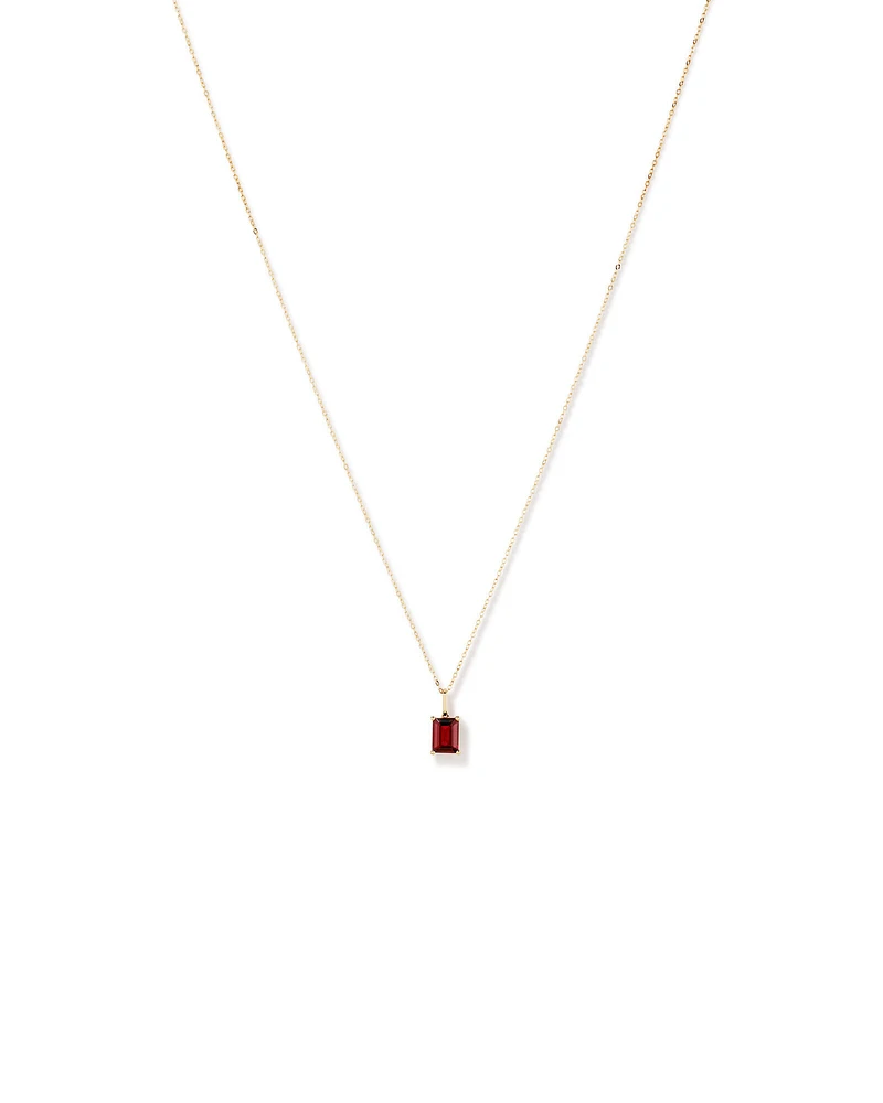 Collier Pendentif Avec Grenat Rouge Taille Émeraude En Or Jaune 10 Ct