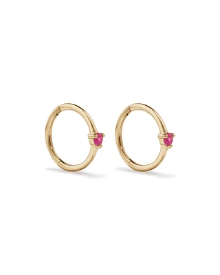 Pink Sapphire Gemstone Accent Sleeper Earrings in 10kt Yellow Gold