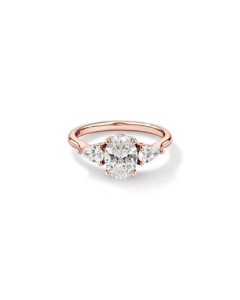 1.65 Carat TW Three Stone Oval and Pear Shaped Laboratory-Grown Diamond Engagement Ring in 14kt White Gold