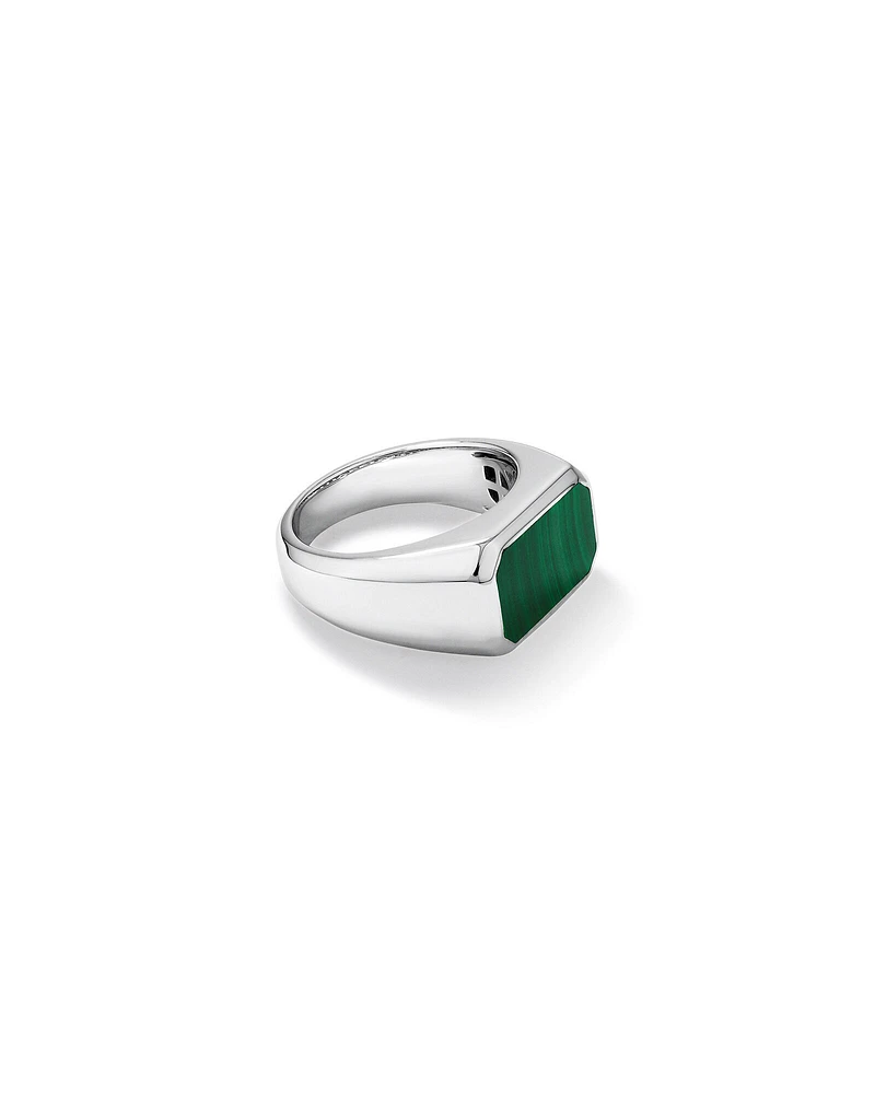 Men's Green Malachite Gemstone Rectangle Signet Ring in Sterling Silver