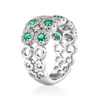 2 Row Bubble Ring with Emerald and .75 Carat TW Diamonds in 14kt White Gold