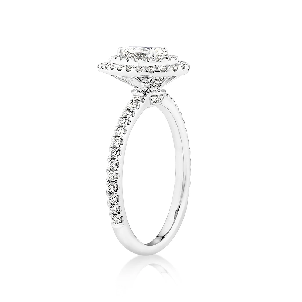 Double Halo Ring with 0.71 Carat TW of Diamonds in 18kt Gold