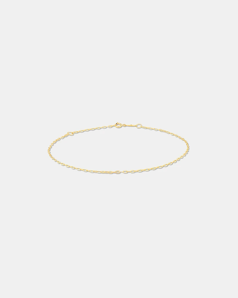 Flat Paperclip Chain Anklet in 10kt Yellow Gold