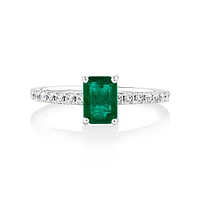 Solitaire Emerald Ring with 0.25 Carat TW of Diamonds in 10kt White Gold