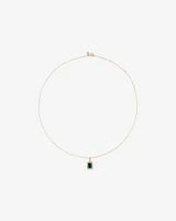 Emerald Cut Created Emerald and Diamond Halo Pendant Necklace in 10kt Yellow Gold