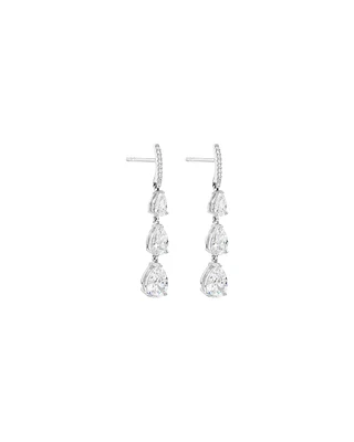 Boucles d'Oreilles Clous avec Triple Goutte de Zircon Cubique en Forme de Poire en Argent Sterling