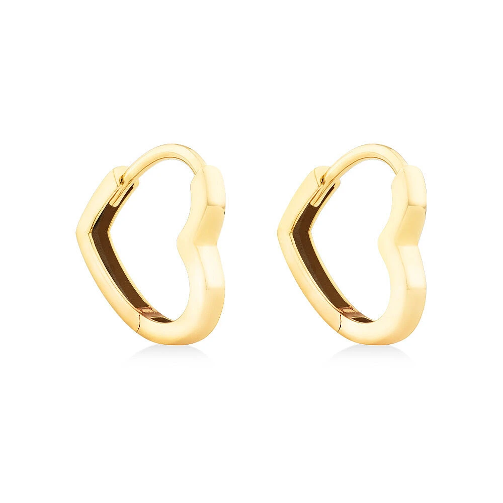 11mm Heart Shape Huggie Earrings in 10kt Yellow Gold