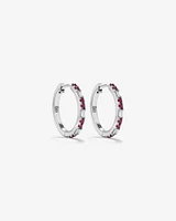 Ruby & Diamond Dot Dash Hoop Earrings with 0.14 Carat TW in 10kt White Gold