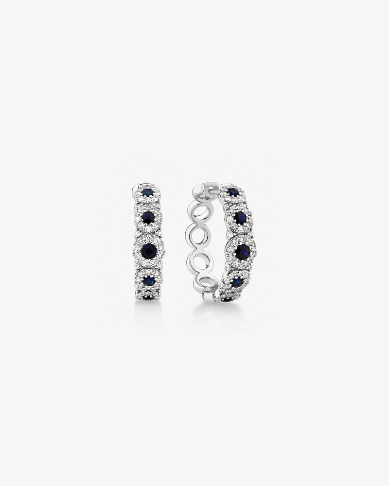 Bubble Huggie Earrings with Sapphire and .52 Carat TW Diamonds in 14kt White Gold