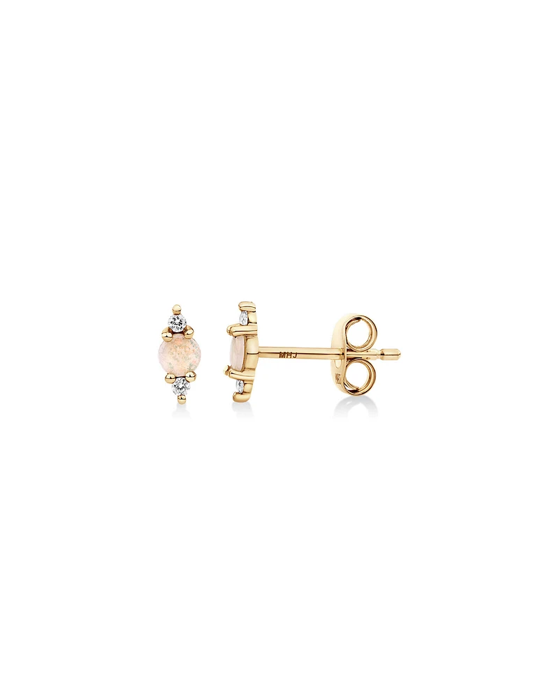 Stud Earrings with Opal & Diamonds in 10kt Yellow Gold