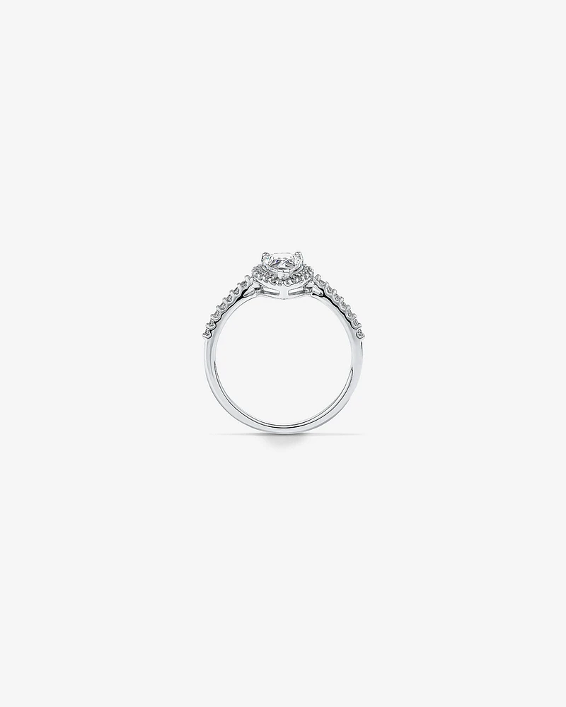 Pear Shaped Cubic Zirconia Halo and Side Accent Ring Sterling Silver