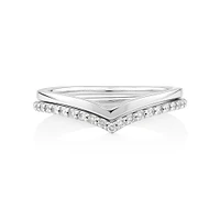 Chevron Ring Set with Diamonds in Sterling Silver