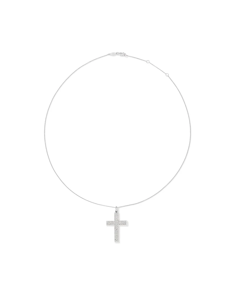 Cubic Zirconia Puff Cross Pendant Necklace in Sterling Silver