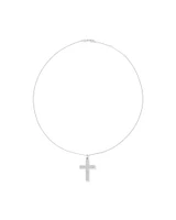 Cubic Zirconia Puff Cross Pendant Necklace in Sterling Silver