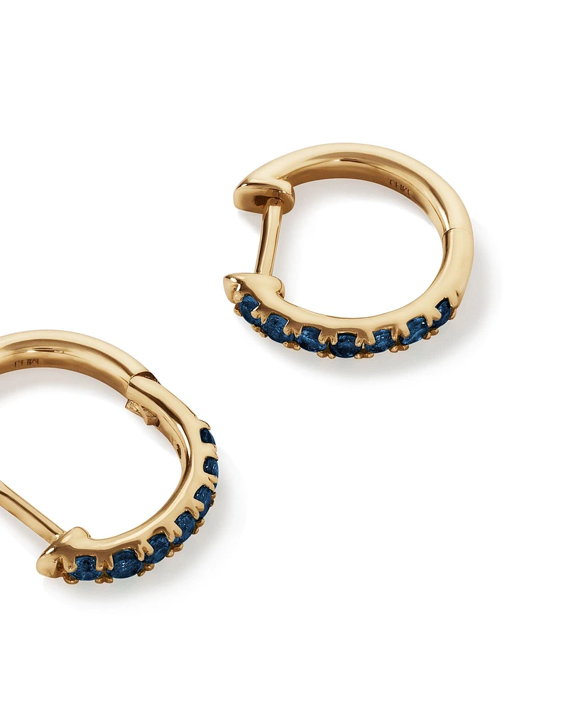 Sapphire Huggie Hoop Earrings in 10kt Yellow Gold