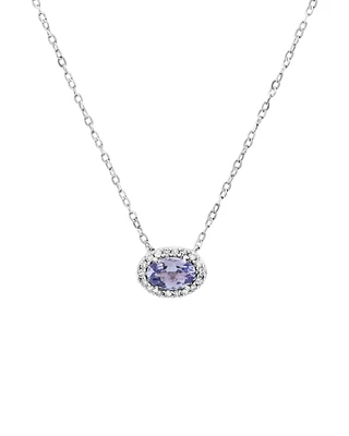 Halo Necklace with Tanzanite & Diamond in 10kt White Gold