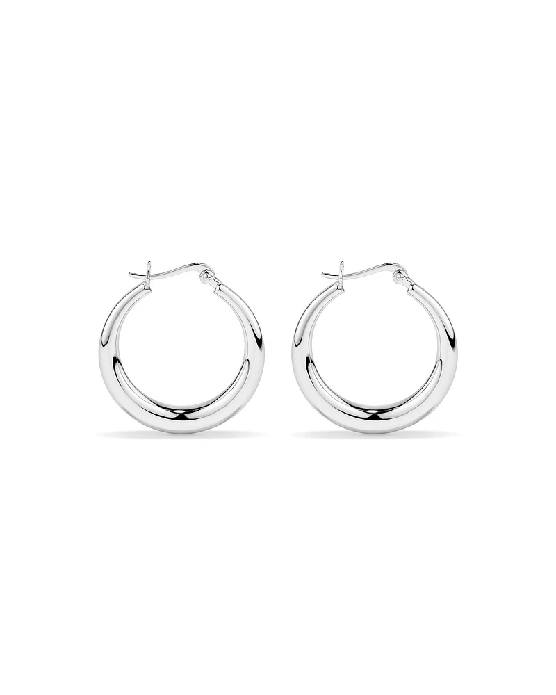 Boucles D'Oreilles Créoles Bombées Graduées En Argent Sterling