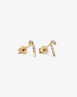 Cubic Zirconia Candy Cane Stud Earrings in 10kt Yellow Gold